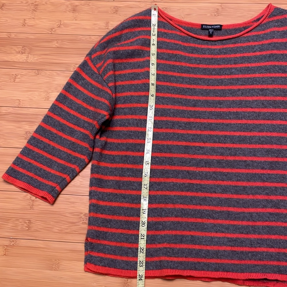 Eileen Fisher Wool Striped Sweater Size Medium 3/4 Sleeve Boxy Relaxed Boat Neck - Picture 13 of 13